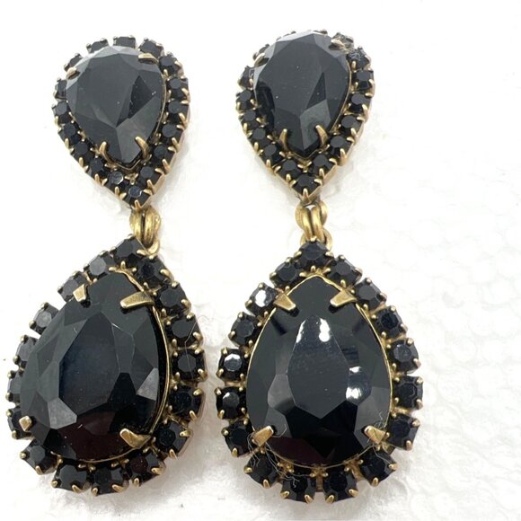 Loren Hope Dangle Earrings Black Abba Crystal Teardrop Chandelier Gold-Tone - Picture 2 of 8